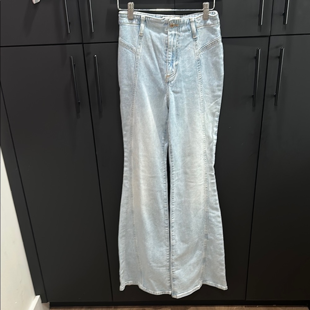 Free People Blue Flare Wide Leg Jeans
